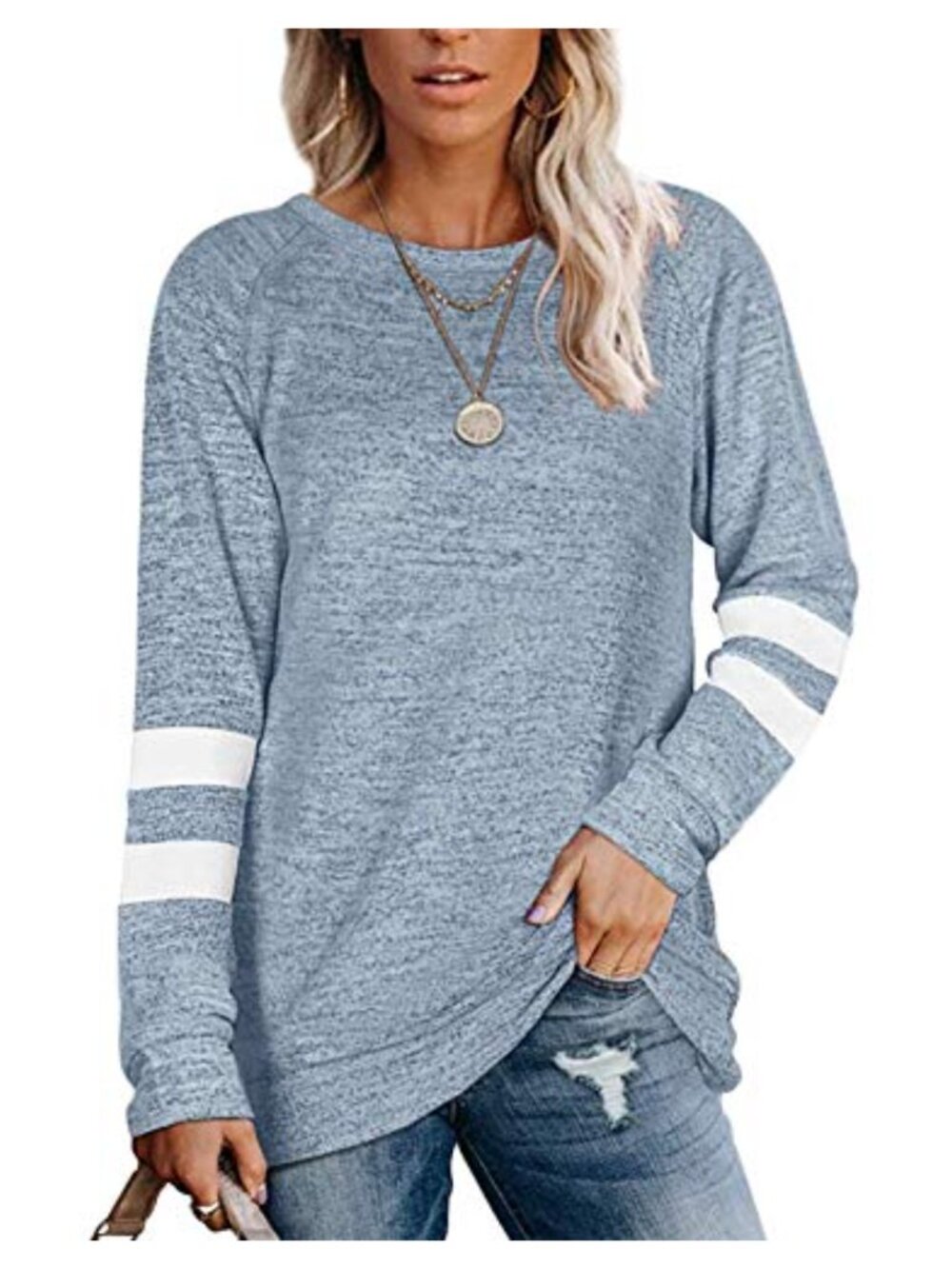 Long Sleeve Crewneck Sweatshirt Tunic Pullover Casual Fall Top